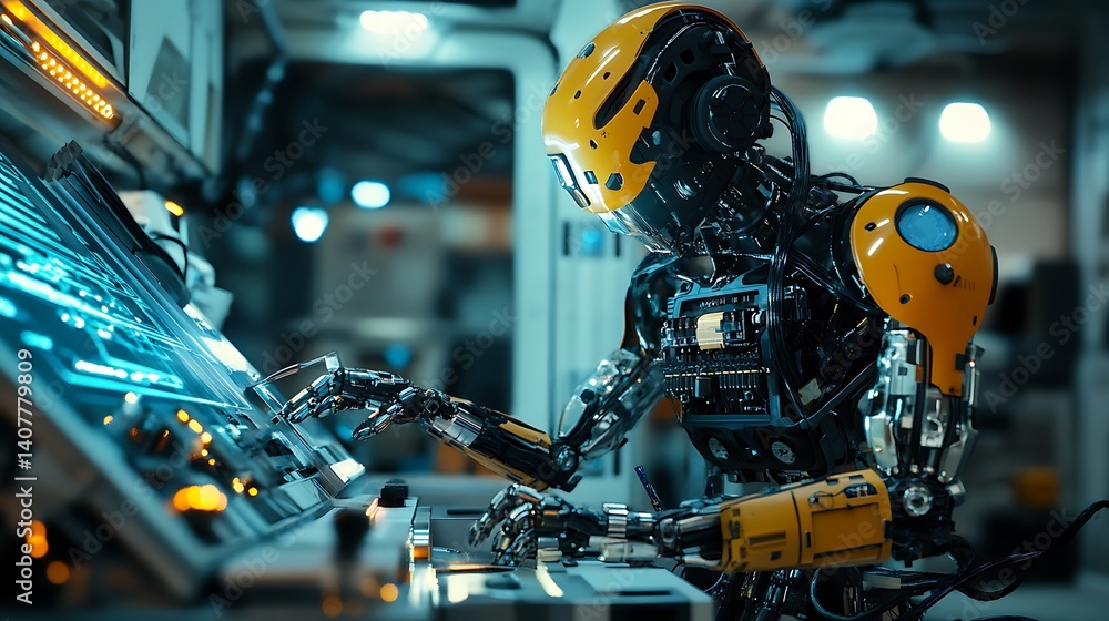 Robot Operating Interface Display in Futuristic Setting Robot Operating Interface Display in Futuristic Setting