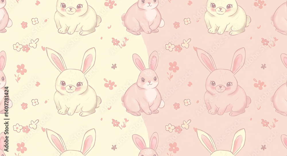 Pastel Bunnies: Sweet Floral Seamless Pattern AI Generated Pastel Bunnies: Sweet Floral Seamless Pattern AI Generated