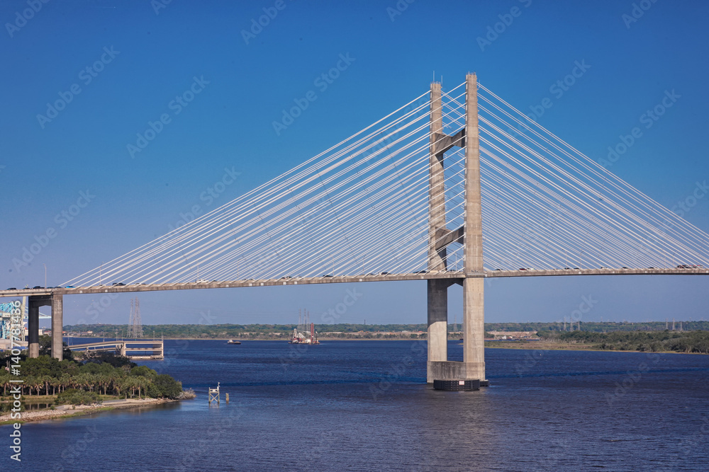 Dames Point Bridge against the clear blue skies in Jacksonville Florida Dames Point Bridge against the clear blue skies in Jacksonville Florida