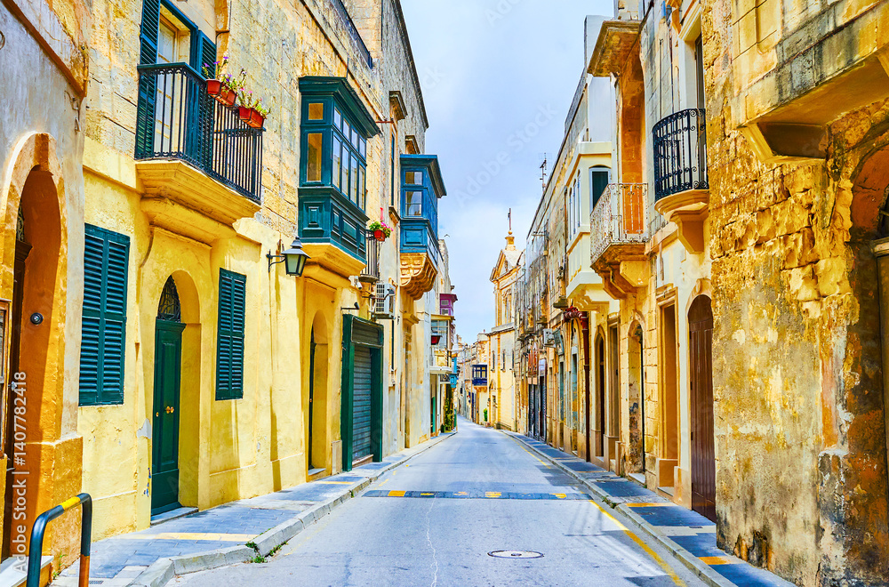 Historical St Paul street with old residential houses in Rabat, Malta
