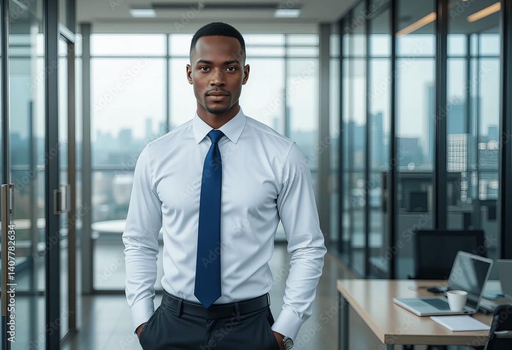 Fototapeta premium Confident Black Businessman in Modern Office