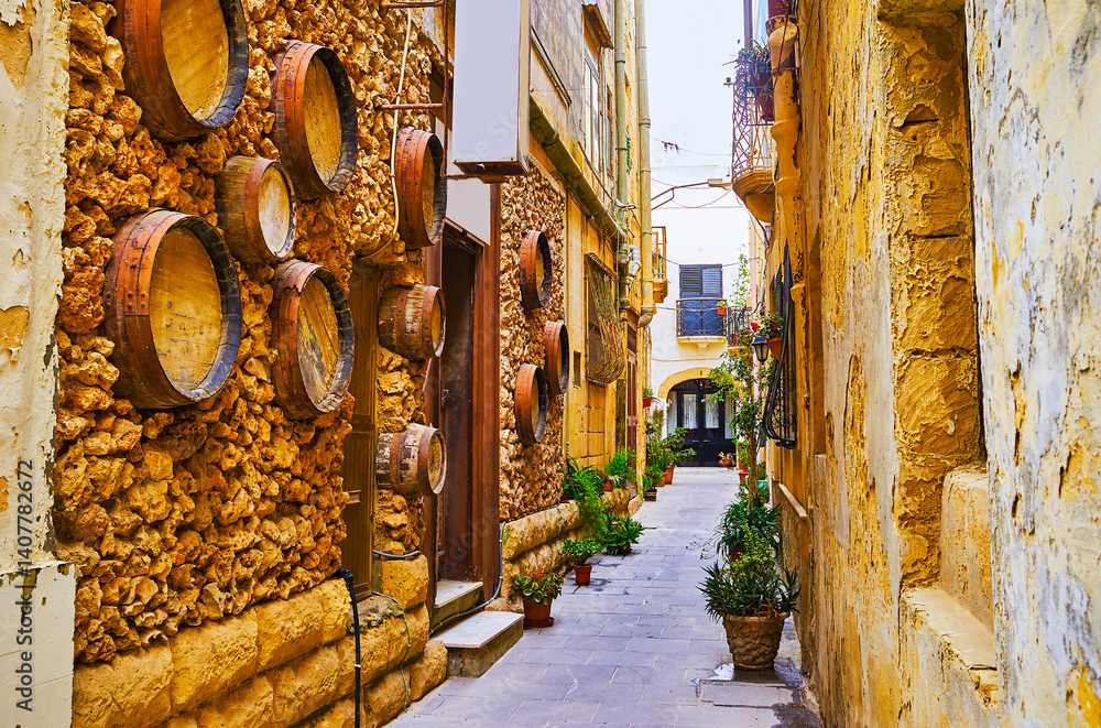 Scenic decorated wine bar in old Rabat, Malta
