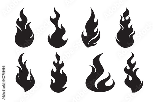 Fire icon collection. Fire flame symbol. Concept flame fire icon. Bonfire silhouette logotype. Flames symbols set flat style. Set hand drawn y2k style flame, fire frame. Trendy grunge scrawl elements
