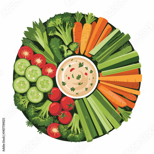 Colorful Crudité Platter with Hummus Dip