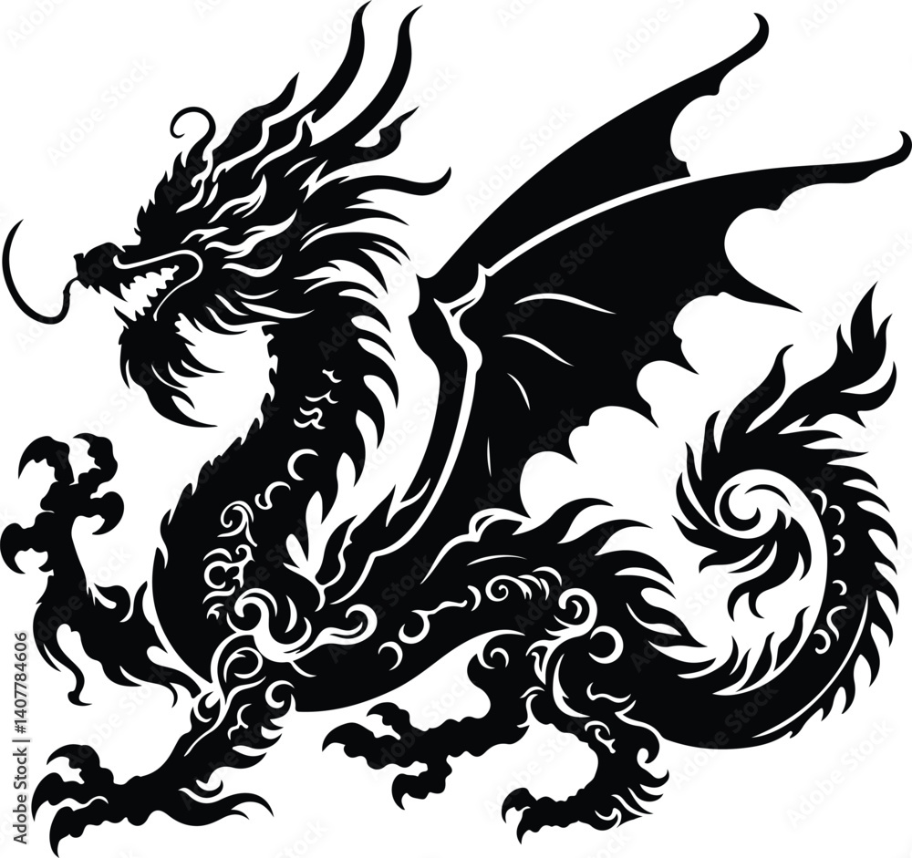 Fototapeta premium A silhouette dragon illustration