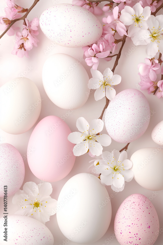 Easter Egg background, Pastel Pink Easter Eggs and Spring Blossoms, with a soft and warm feel Easter Egg background, Pastel Pink Easter Eggs and Spring Blossoms, with a soft and warm feel