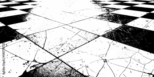 tile floor grunge black and white cracks or dust textured  white background.