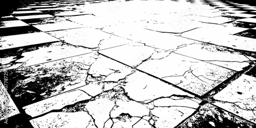  tile floor grunge black and white cracks or dust textured  white background.