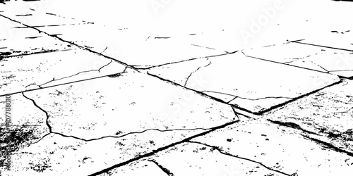  tile floor grunge black and white cracks or dust textured  white background.