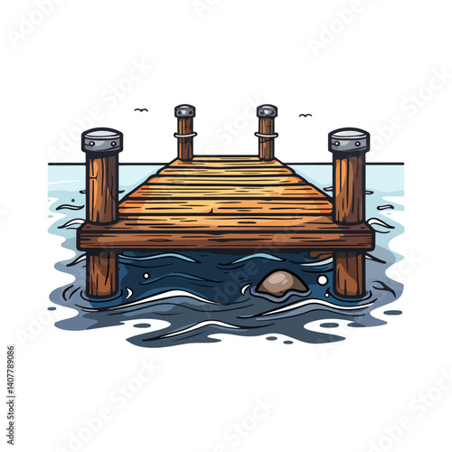 Serene Wooden Pier Extending Over Calm Water A Tranquil Illustration