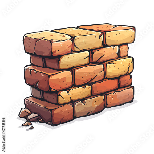 Rustic Brick Wall Vector Illustration of a Weathered Brick Structure