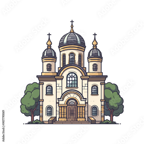 Serene Eastern Orthodox Church Architectural Illustration