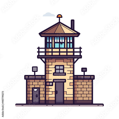 Military Guard Tower Secure Fortress Illustration