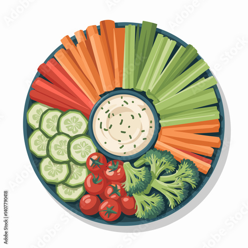 Colorful Crudité Platter with Hummus Dip
