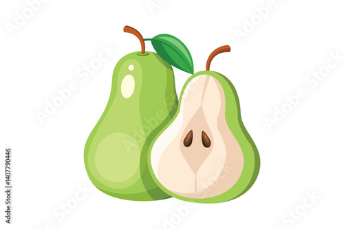 Pear slice isolated on a white background. Fruit pear illustration.