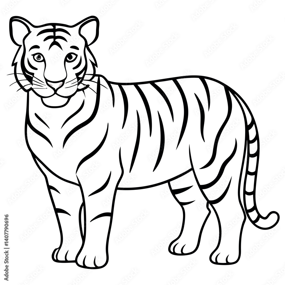 Line Art Illustration of a Tiger Standing Side Profile Line Art Illustration of a Tiger Standing Side Profile