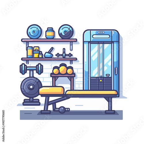 Home Gym Setup Weights, Bench, and Machine for Fitness