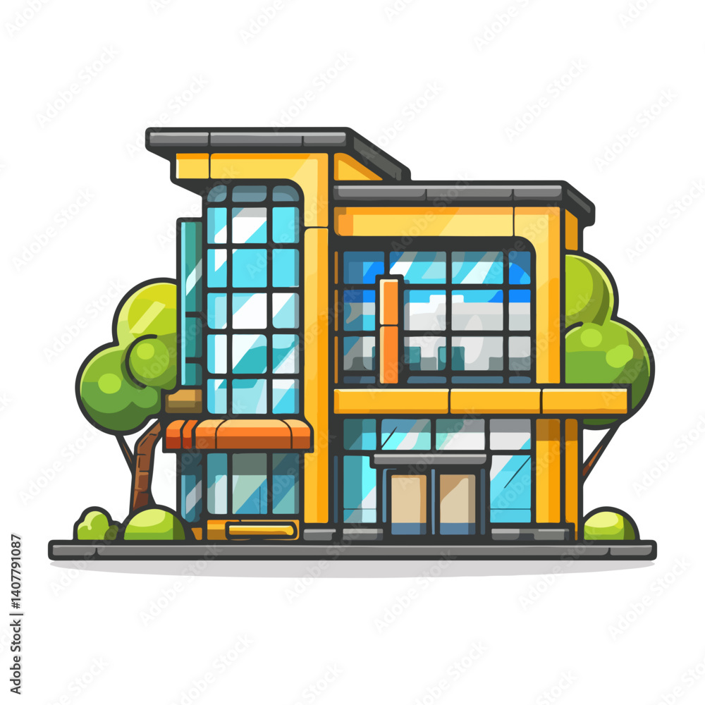 Obraz premium Modern Commercial Building Illustration Architectural Design Vector Graphic