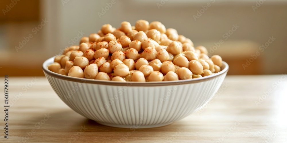 A close-up of a bowl filled with golden roasted chickpeas. The image captures the texture and color of the chickpeas. Ideal for healthy snacks or plant-based recipes. AI
