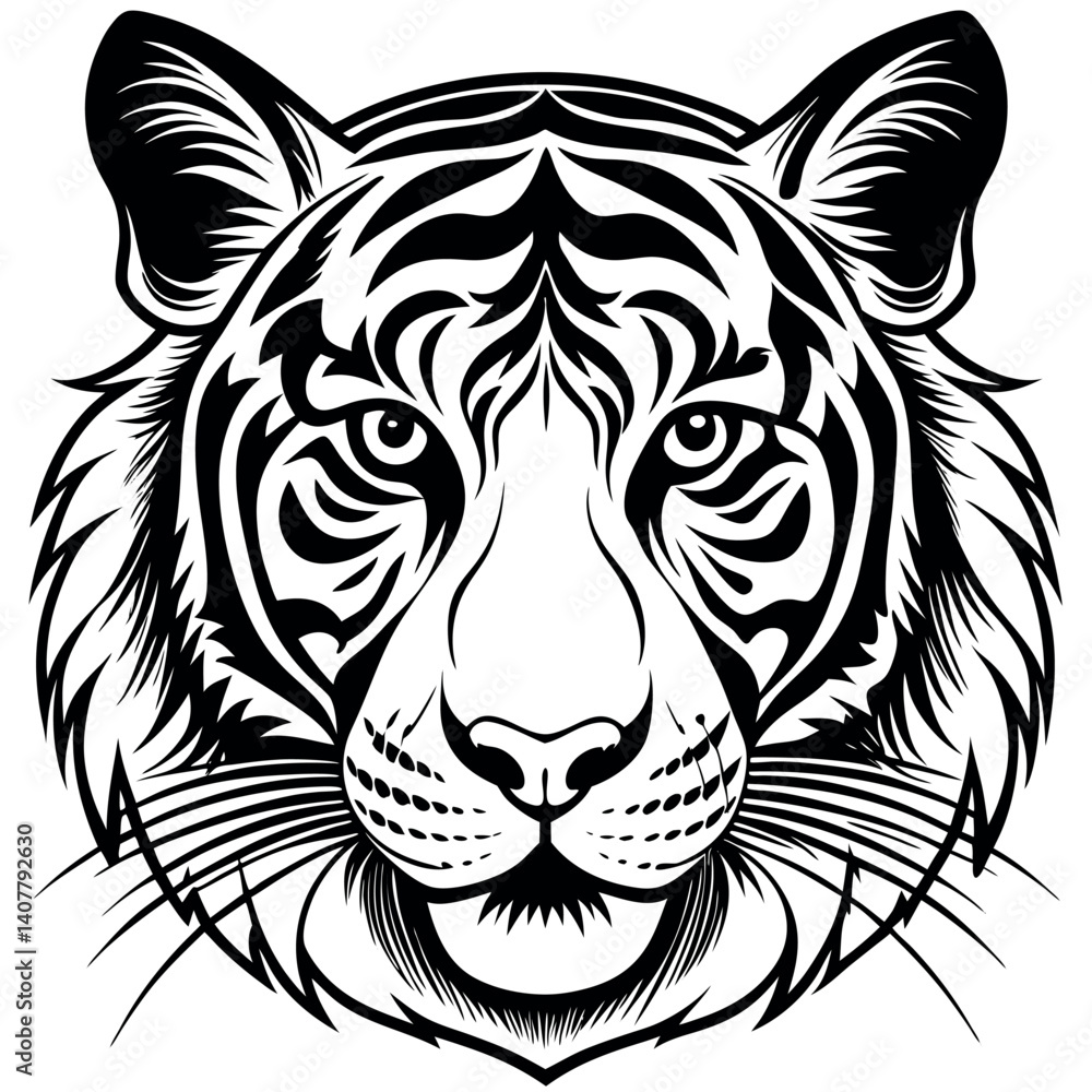 Obraz premium Stylized Black and White Tiger Head Illustration