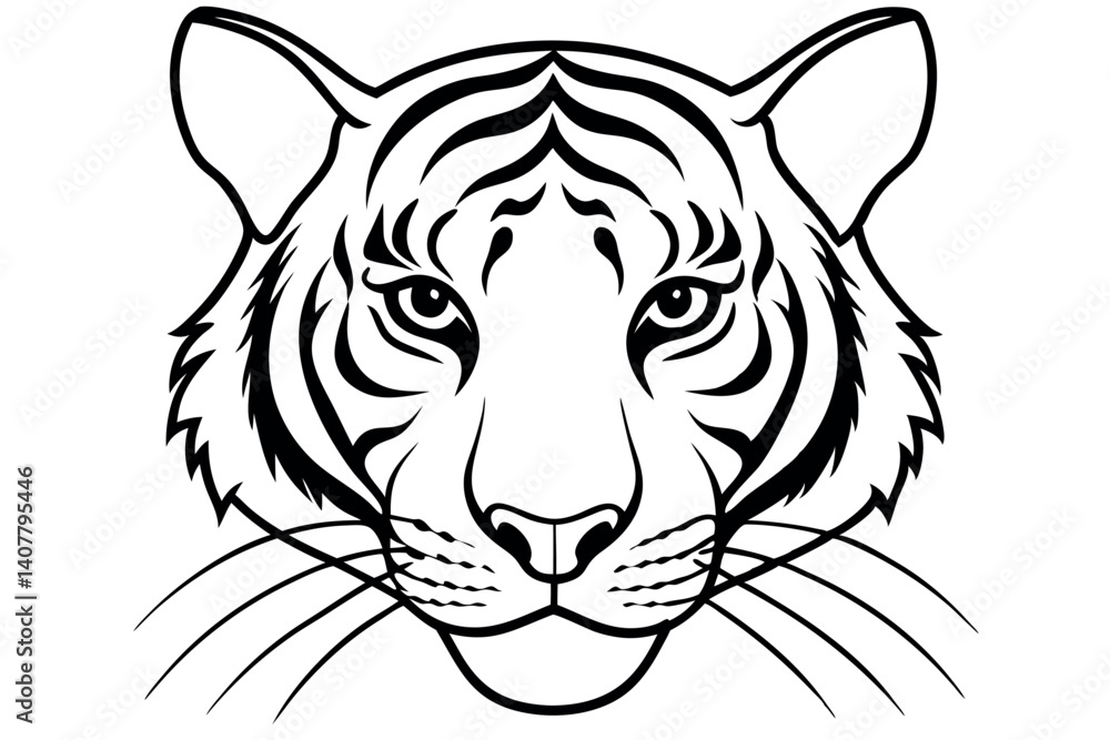 Striking Black and White Tiger Head Illustration Striking Black and White Tiger Head Illustration