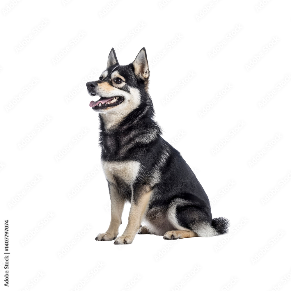 Fototapeta premium Alaskan Klee Kai Dog Breed Sitting Profile, Isolated on Transparent background