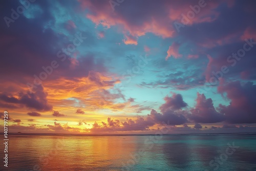 Dramatic sunset over calm ocean (1) photo