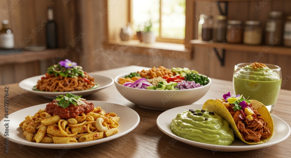 Assortment Of Healthy And Delicious Dishes On A Wooden Table Assortment Of Healthy And Delicious Dishes On A Wooden Table