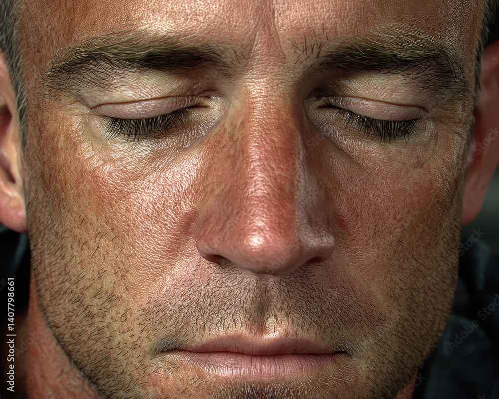 Close-Up Portrait of a Man Meditating for International Stress Awareness Day Close-Up Portrait of a Man Meditating for International Stress Awareness Day