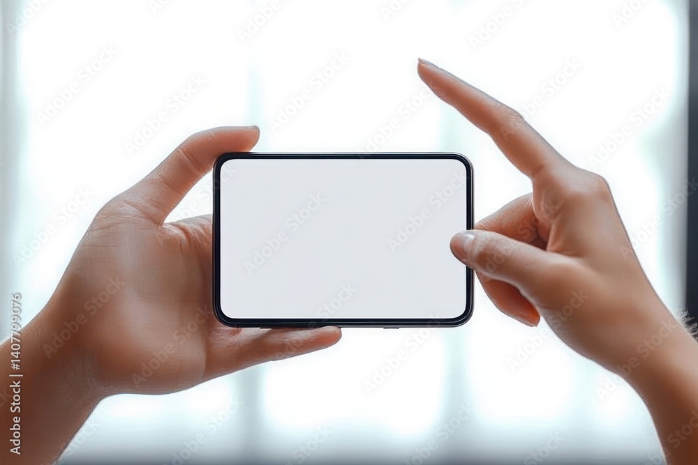 Hand Holding Smartphone with Blank Screen and Finger Pointing Gesture Hand Holding Smartphone with Blank Screen and Finger Pointing Gesture