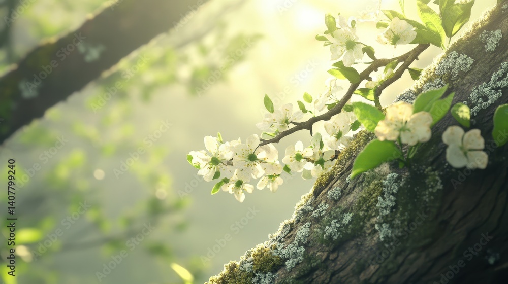 Fototapeta premium Spring Illustrations. Scenic Views of Natural Woodland and Forests in Green Macro Closeup