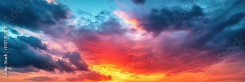 Obraz na płótnie Sunset Background. Panorama of Cloudscape with Vivid Colors in Dreamy Sky w salonie