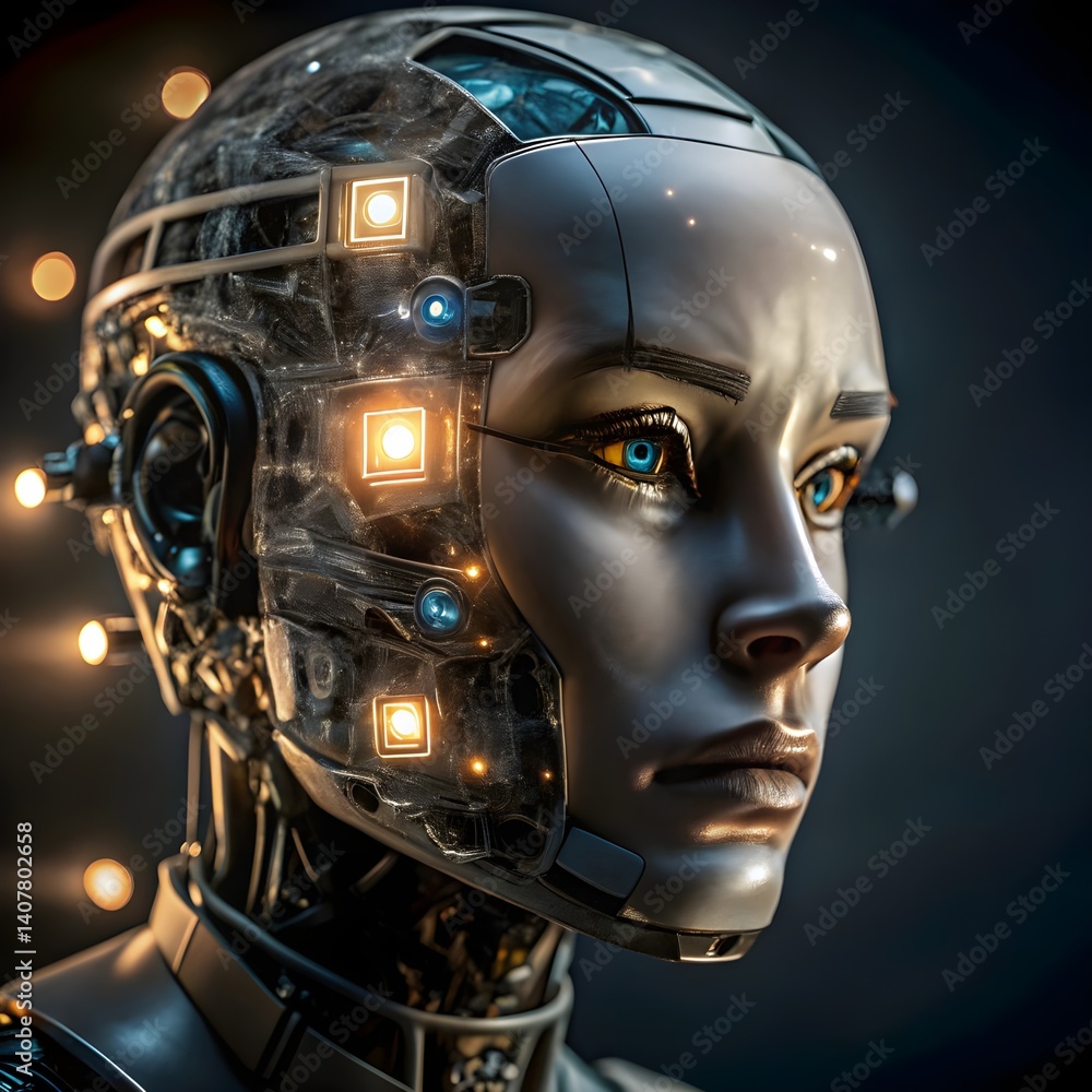 Cyborg Female Head Close Up Ai Generated Cyborg Female Head Close Up Ai Generated