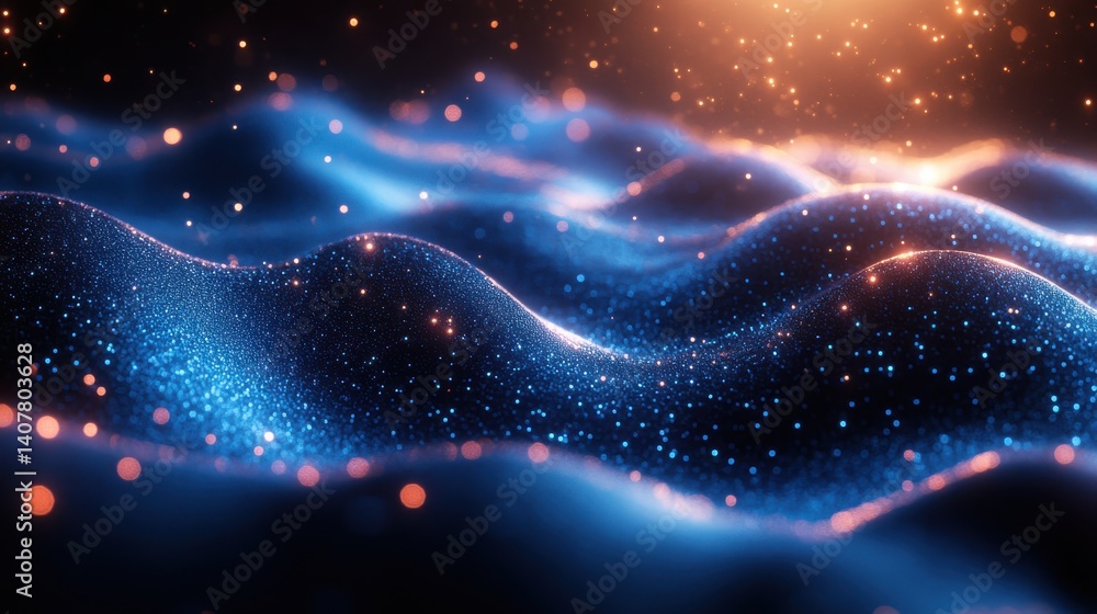 Fototapeta premium a digital landscape featuring glowing blue particles and lines creating an ethereal futuristic atmosphere reminiscent of a sci fi environment,stock image