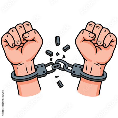hands breaking chains freedom concept isolated vector illustration on white background
