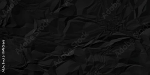 Crumple black obsolete billboard rumple. wrinkle ripped creased black crumple aged closeup craft document grunge recycling paper background.	
