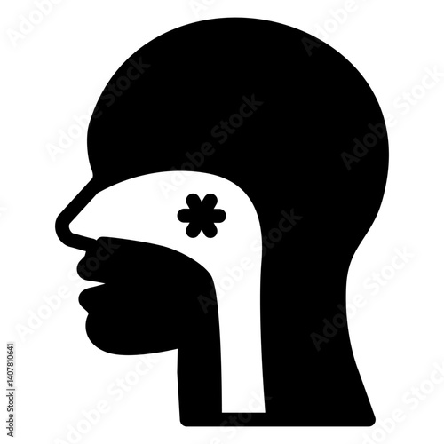 Person nose flu virus solid icon, illness danger concept. Vector graphics. Human head with virus bacteria, illness sign on white background, glyph style mobile or design.