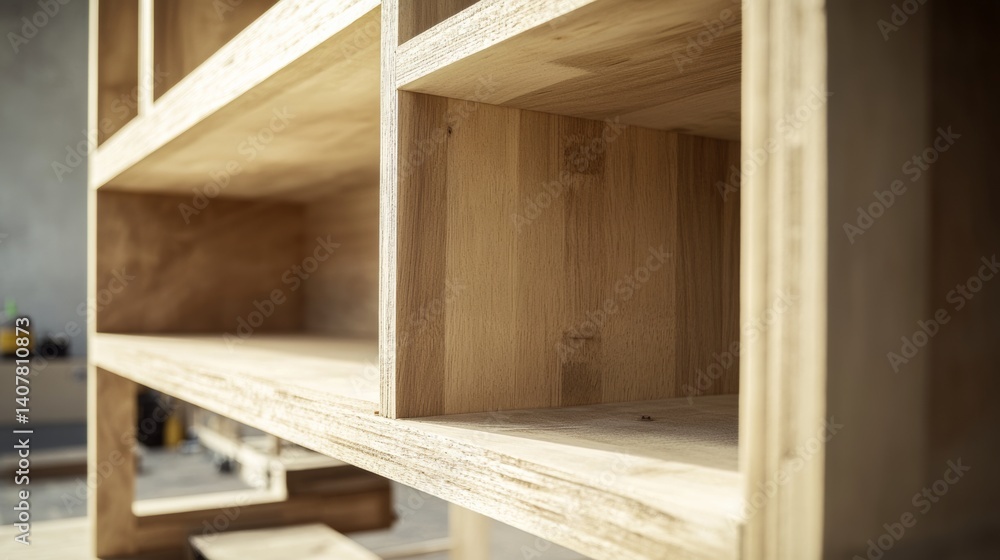 Carpenter assembling a wooden bookshelf in a workshop. Featuring craftsmanship and design Carpenter assembling a wooden bookshelf in a workshop. Featuring craftsmanship and design