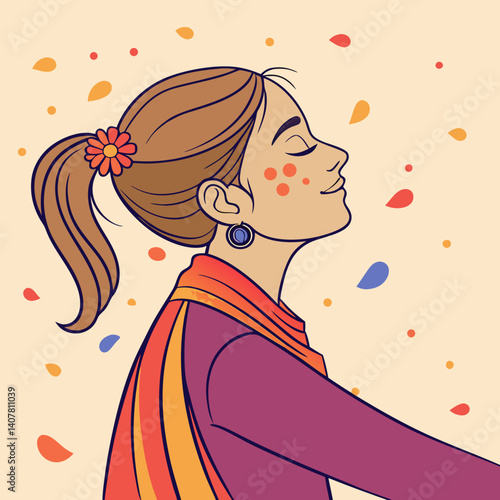 Joyful Holi Celebration: Woman Enjoying Colorful Festival generate ai.