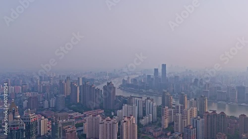 Wallpaper Mural 4K Real Time Aerial view of Shanghai skyline and winding river in sunny day. Torontodigital.ca