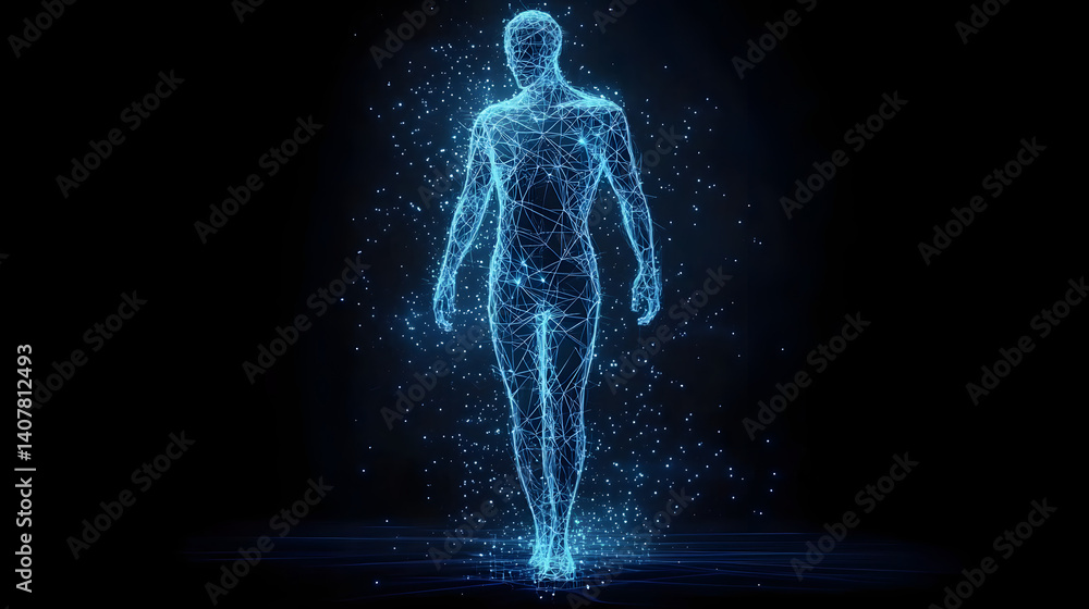 Abstract vector image of a human Brine . Low poly wire frame blue illustration on dark background. Lines and dots. Best idea concept. Low Poly Wireframe 3D Vector illustration in blue Abstract vector image of a human Brine . Low poly wire frame blue illustration on dark background. Lines and dots. Best idea concept. Low Poly Wireframe 3D Vector illustration in blue