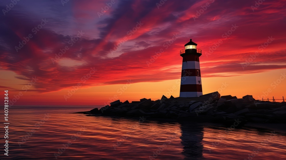 illuminated red and white lighthouse illuminated red and white lighthouse
