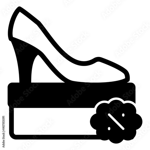 High hill shoes box solid icon, shopping concept. Vector graphics. Woman shoe and package, footwear sign on white background, glyph style mobile or design.