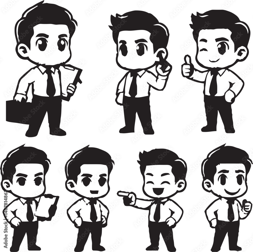 Professional Cartoon Business Characters - Black and White Vector Illustrations Professional Cartoon Business Characters - Black and White Vector Illustrations