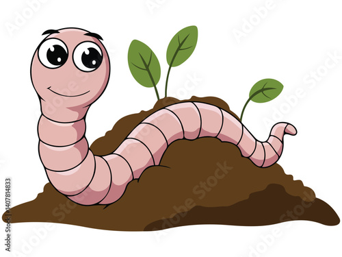 cute earthworm composting mascot cartoon isolated vector illustration on white background