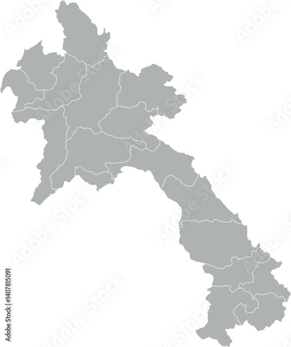 Vector map of Laos in gray with white borders of provinces. Minimalist political subdivision map.

