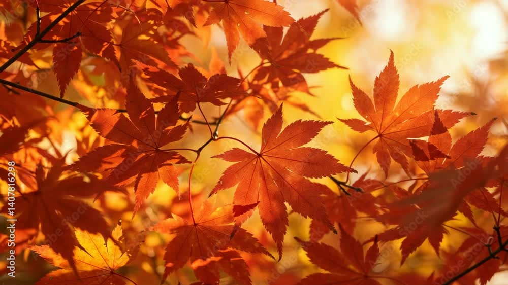 Bright Orange And Red Autumn Leaves Backlit By Sunlight Bright Orange And Red Autumn Leaves Backlit By Sunlight