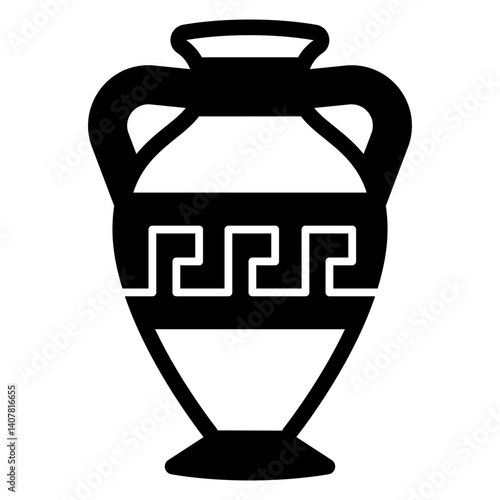 Ancient amphora solid icon, exhibition concept. Vector graphics. Jug with ornament, pottery sign on white background, glyph style mobile or design.