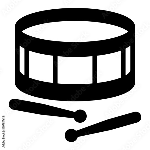 Snare drum and drumsticks solid icon, musical instruments concept. Vector graphics. Drums sign on white background, glyph style mobile or design.