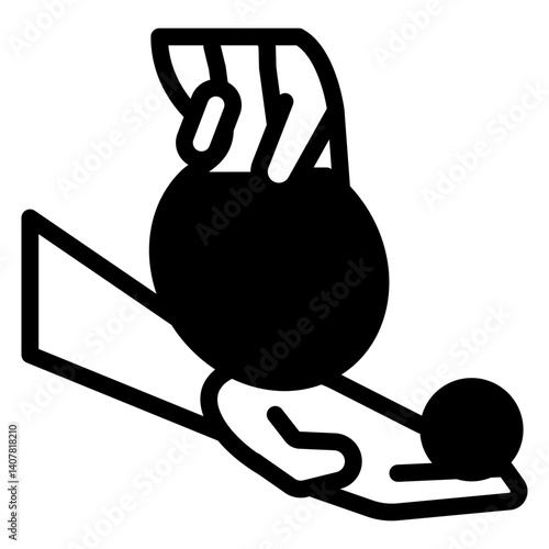 Player hand serve ball solid icon, tennis game concept. Vector graphics. Hand with ball, sport sign on white background, glyph style mobile or design.